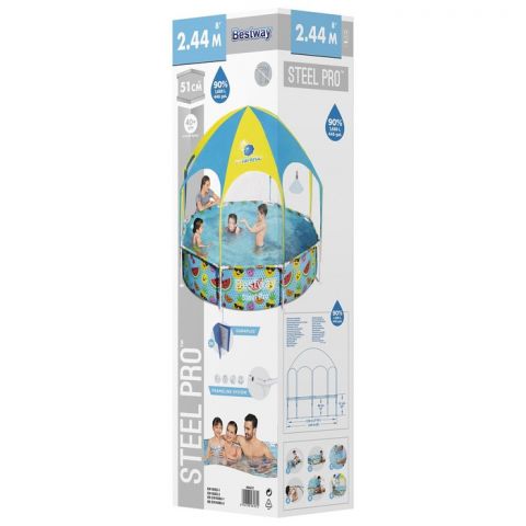 Бассейн каркасный Bestway Steel Pro, с навесом, 244 х 51 см