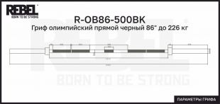 Гриф олимпийский прямой черный 86" до 226 кг REBEL