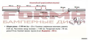 Гриф олимпийский 20 кг Forma (нагрузка до 250 кг)
